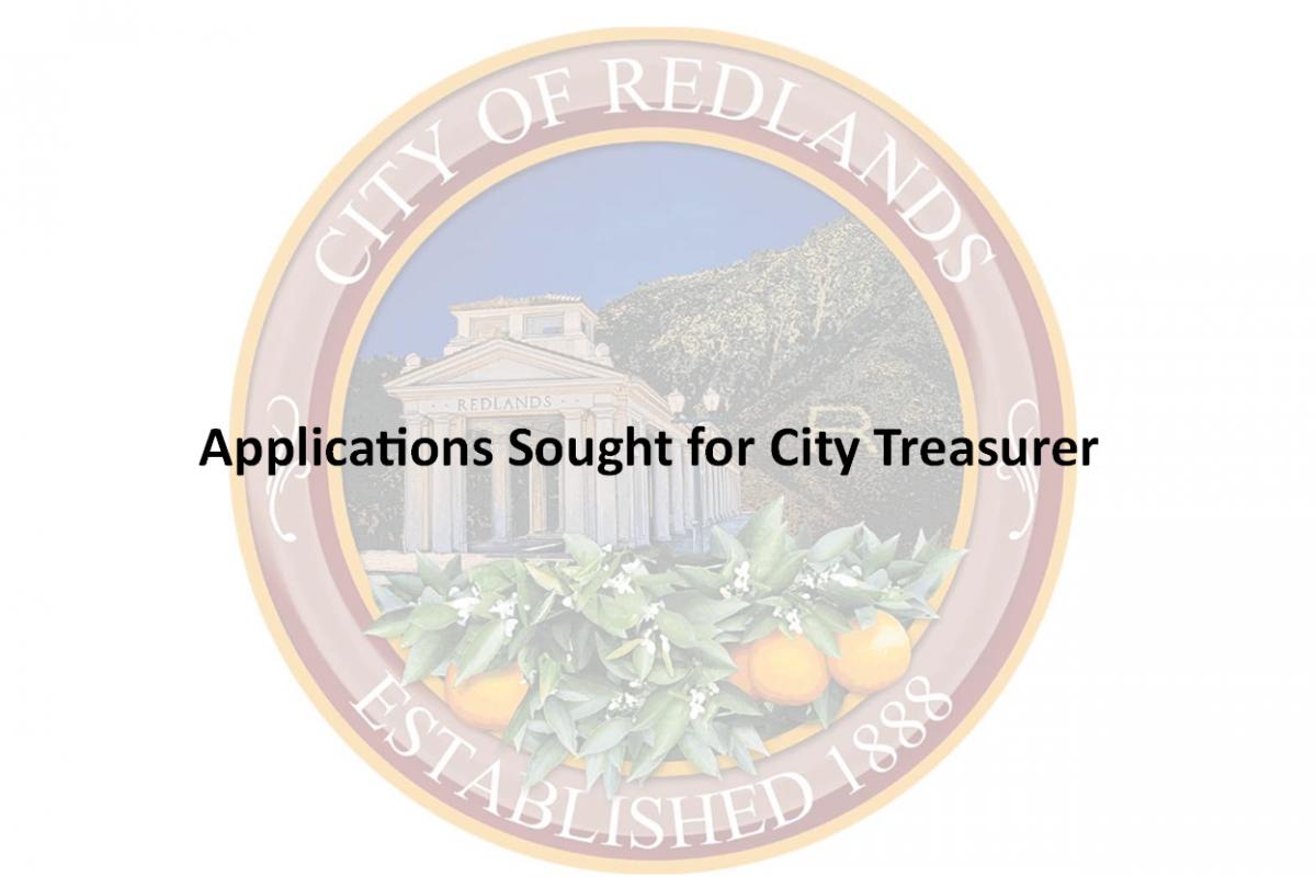 City Logo with the words "Applications Sought for City Treasurer"
