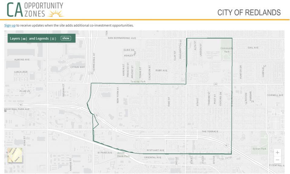 map of redlands' opportunity zone