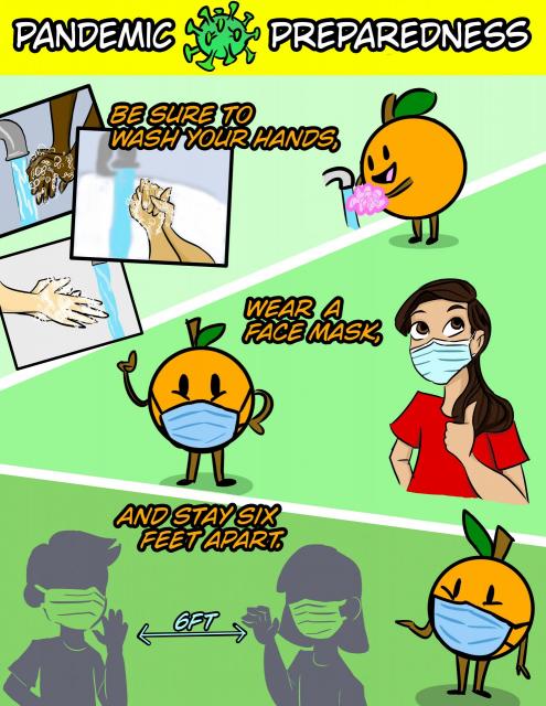 Pandemic Preparedness be sure to wash you hands, wear a face mask, and stay six feet apart