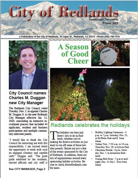 City of Redlands Winter 2019 newsletter cover